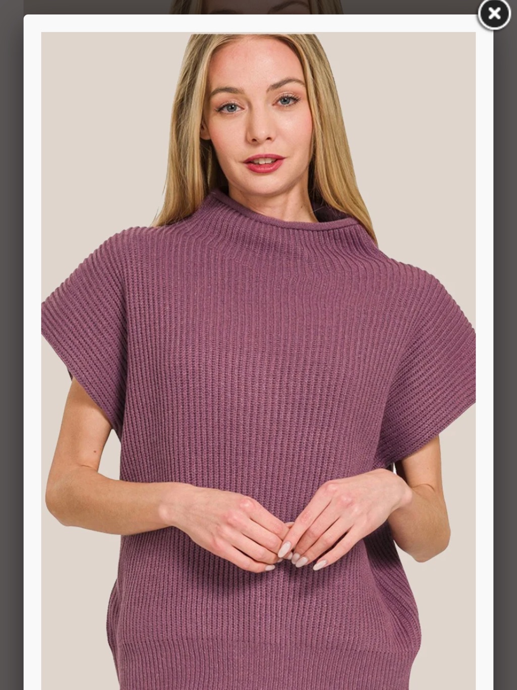 Mock Neck Short-Sleeve Ribbed Sweater - Purple